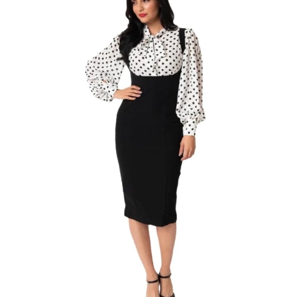 Unique Vintage High Waist Pencil Skirt Suspender Dress